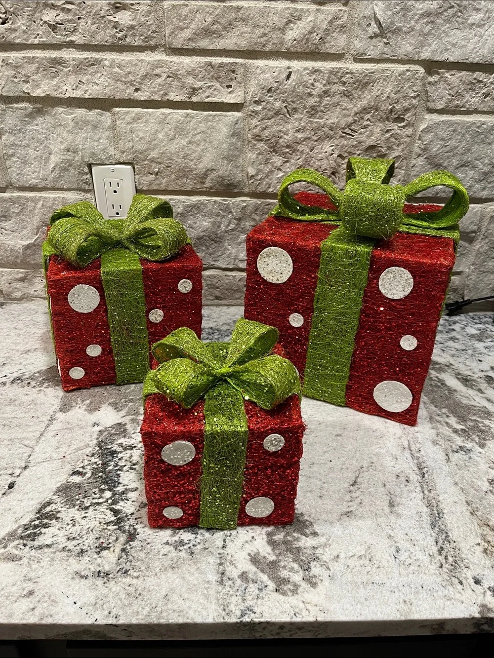 Lot of 3 Pier 1 Red and Green Decorative Presents